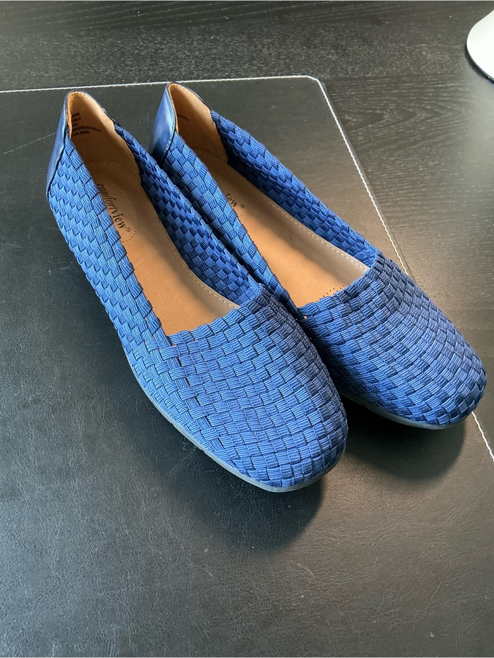 Comfortview Women's Navy Blue Woven Stretch Slip-On Flats
